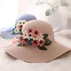 Double Flowers Weave Straw Fashion Wide Brim Summer Girl Women Outdoor Beach Sun Hat 3