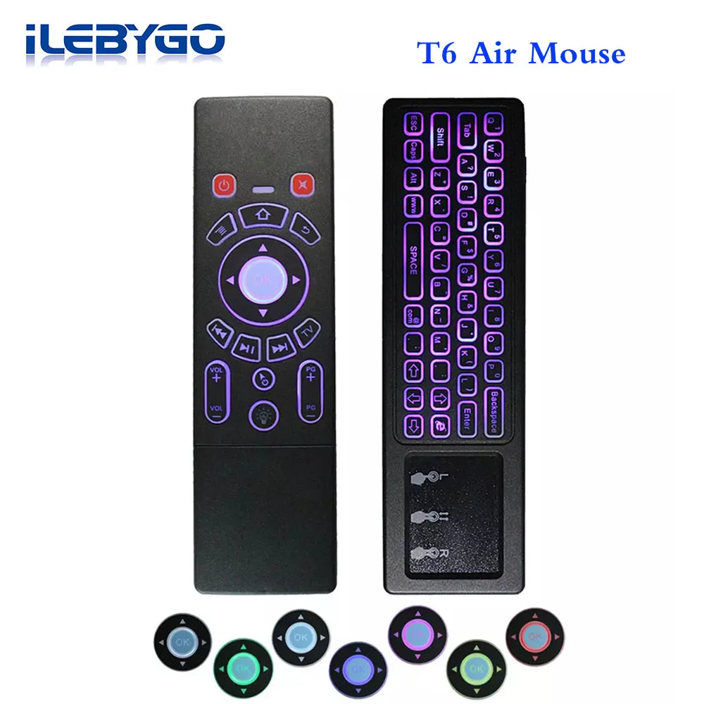 

3pcs/lot T6 Wireless mini keyboard Backlight touchpad IR Backlit Fly Air Mouse voice Remote Control for Android Set Top TV Box