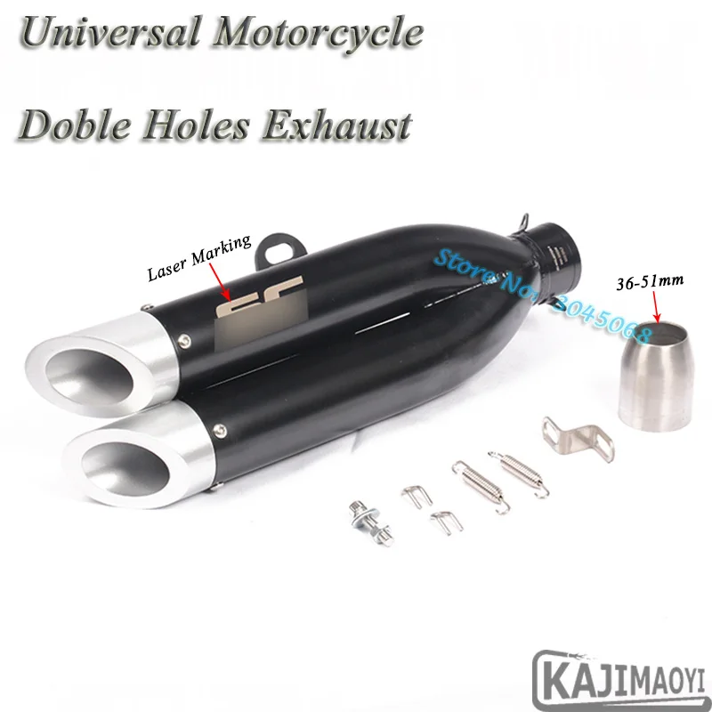 Escape de la motocicleta tubo de Escape 2 agujeros modificado 51mm silenciador doble agujero para CB400 Z250 R3 Z750 MSX125 CRF 230 NC750X MT-03 ATV