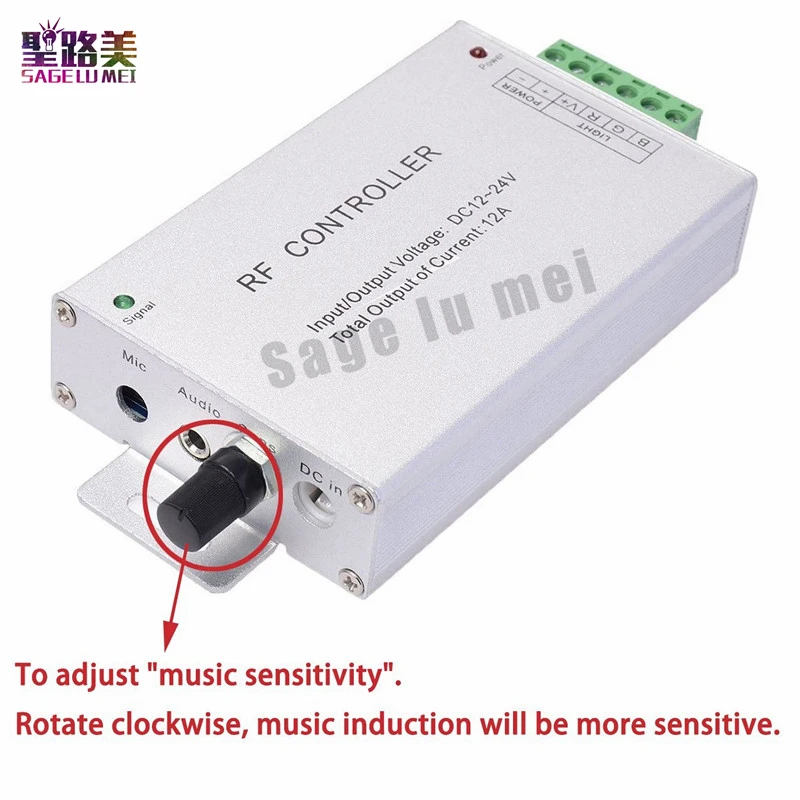 DC12V-24V Audio input Wireless RF Remote Controller,Sound RGB led Music Controller Dimmer 5050 2835 RGB LED Strip light Tape