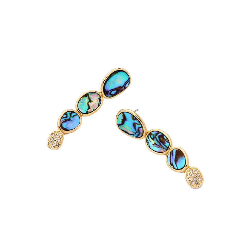 

Elegant Geometric Oval Three Shell Joint Long Dangle Drop Earrings for Women Abalone Shell Crystal Earrings Summer Beach Jewelry