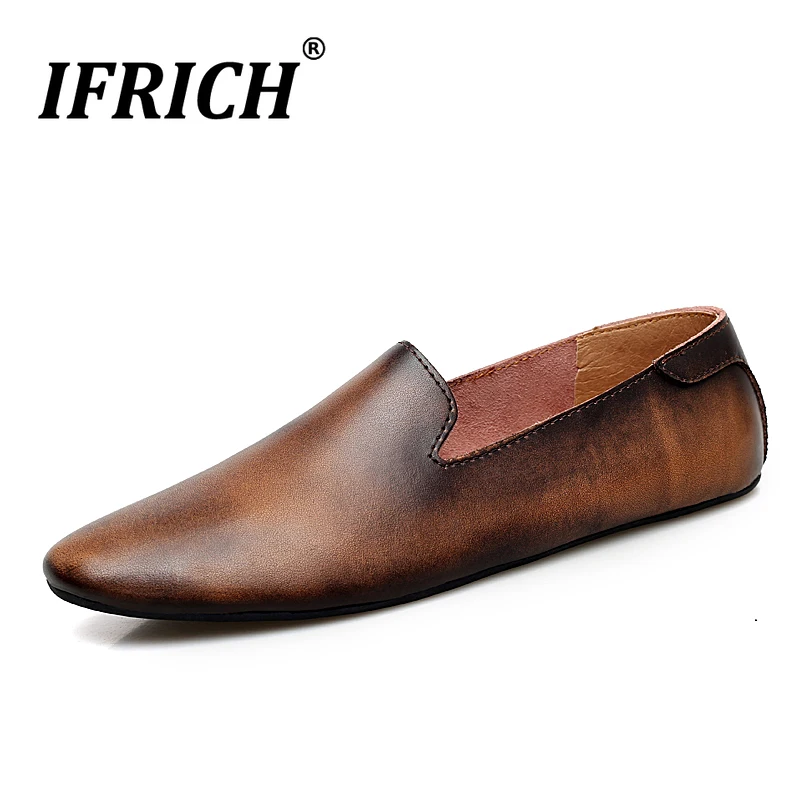 

Popular Retro Casual Men Sneakers Slip On Footwear Brand Loafers For Men Black Gray Leather Man Sneakers Soft Driving Moccasin