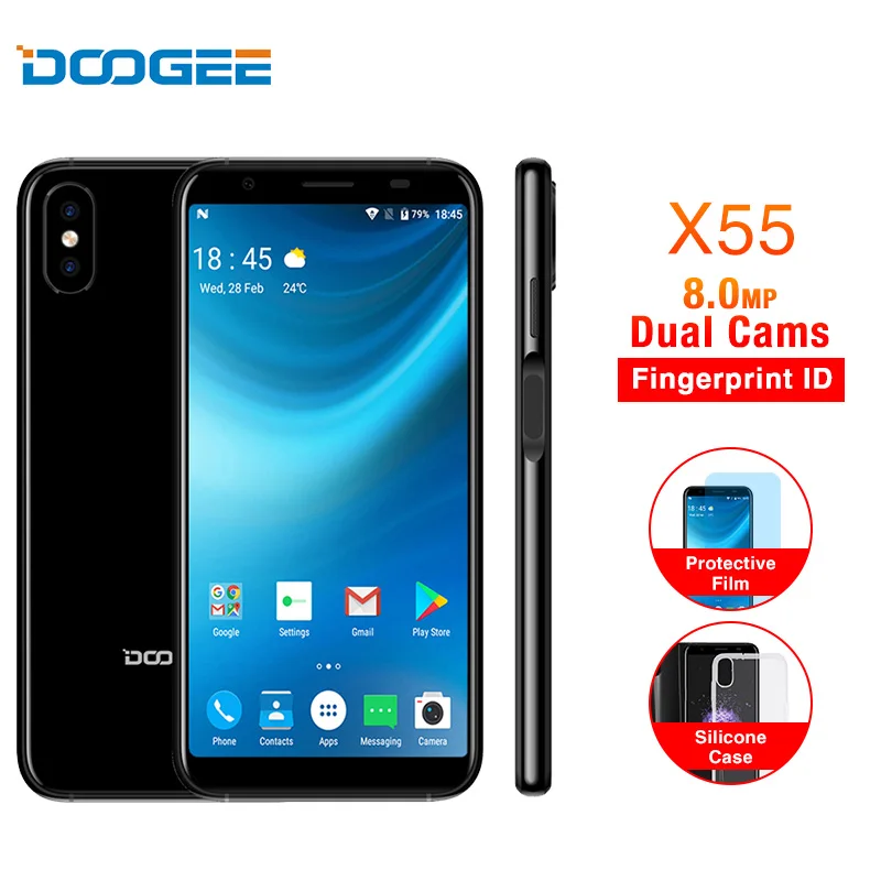 DOOGEE X55 5.5" HD 189 Mobile Phone Android 7.0 MTK6580 Quad Core 1GB