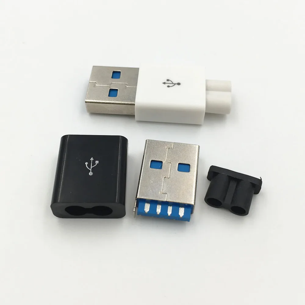 2 комплекта DIY USB 3,0 A штекер 4Pin тип сварки разъем 3 в 1 разъем пайки адаптер Белый Черный два отверстия