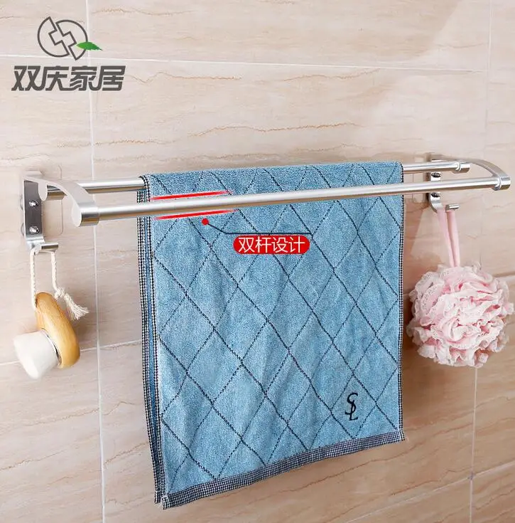 السحر ملصقا ماكس تحميل لا مسمار الألومنيوم منشفة اثنين بار المطبخ منشفة استحمام حامل الحمام شماعة للمنشفة مع هوك تخزين الرف