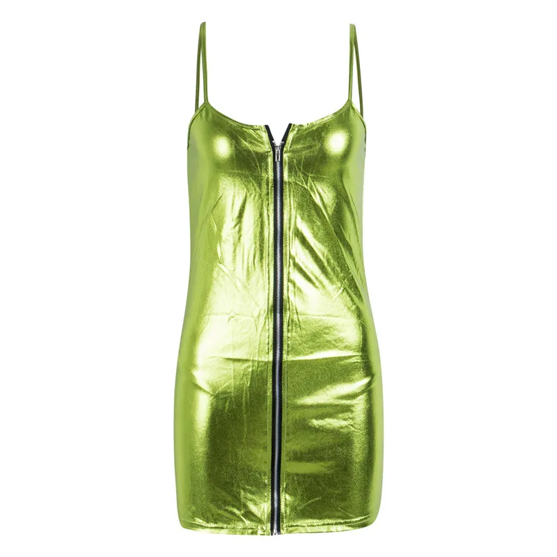 Сексуальное женское Короткое мини-платье из искусственной кожи на молнии без рукавов без бретелек облегающее ночное Клубное платье горячая Распродажа - Цвет: Зеленый