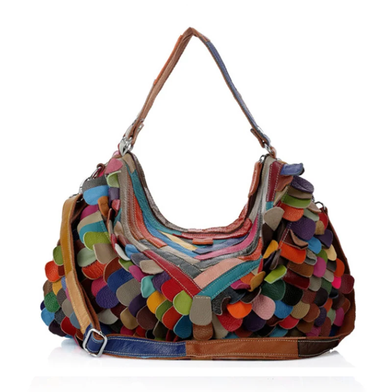 Fashion women bags multicolor hand made weaving genuine leather handbag women bag over shoulder ...