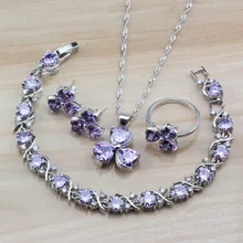 Прекрасные фиолетовые Кристальные украшения из цветов наборы серьги из серебра 925/ожерелье/браслет/кольцо для женщин и независимая коробка ювелирных изделий