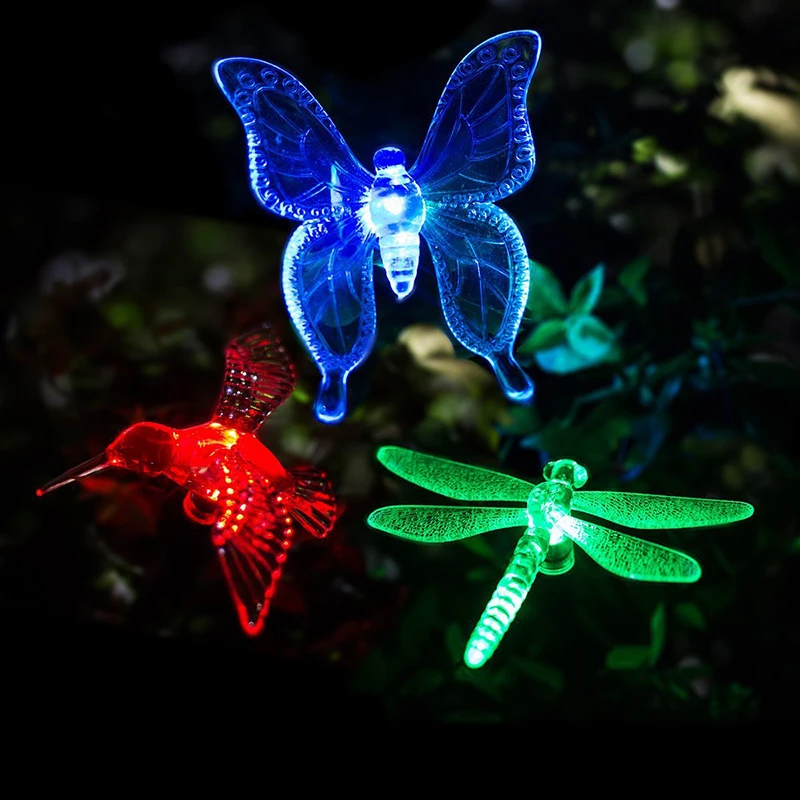 Lâmpada do Gramado do Jardim Solar à Prova Pássaro para Casa Luzes do Pátio Lote Luz d' Água Borboleta Colorida Dragonfly Paisagem Caminho 3 Pçs - Led 11 Lâmpadas solares