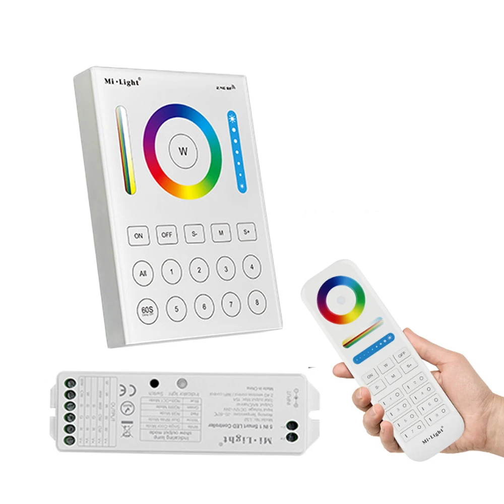 

8-Zone 2.4G RF Mi Light RGBW Remote Milight 5IN1 Smart Wall mounted Led Controller For Single color RGB CCT Led strip Controller