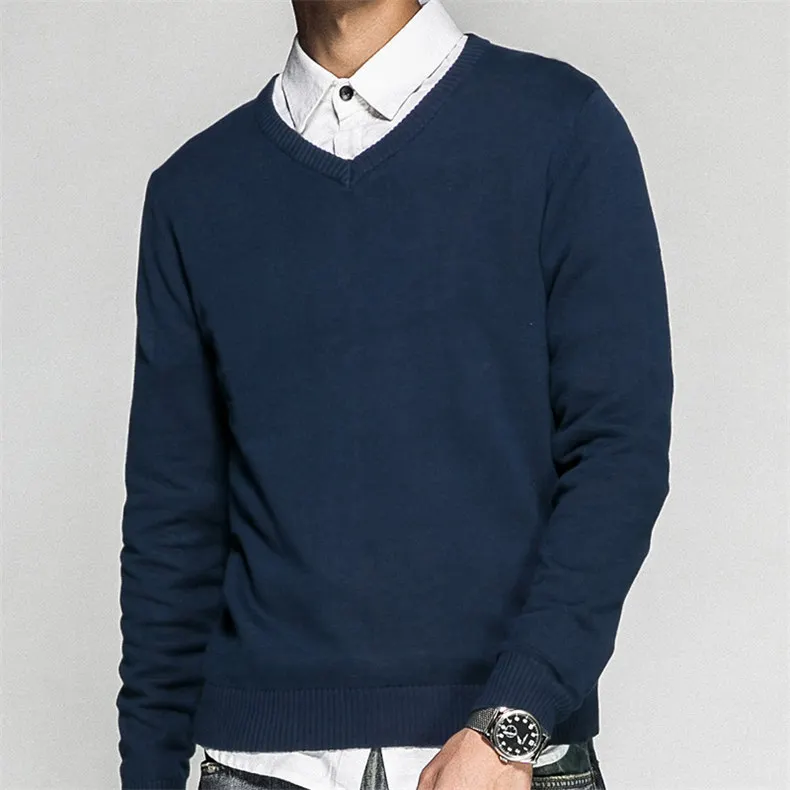 2018 V Neck Mens Sweater Pullovers Basic Pattern Cotton knitted Christmas Sweater Jumpers Male Knitwear Red Black White Yellow-03