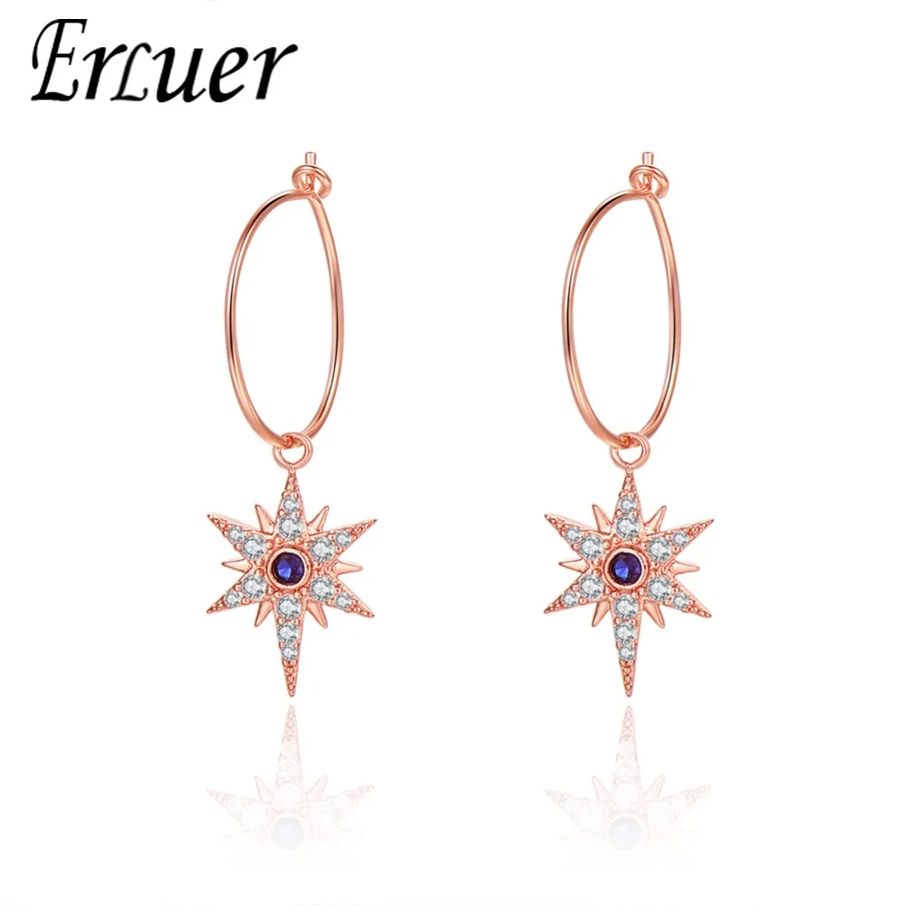 

ERLUER summer earrings for women Rose Gold charm Blue Crystal Wedding Jewelry Girl fashion zircon engagement Earring jewellery
