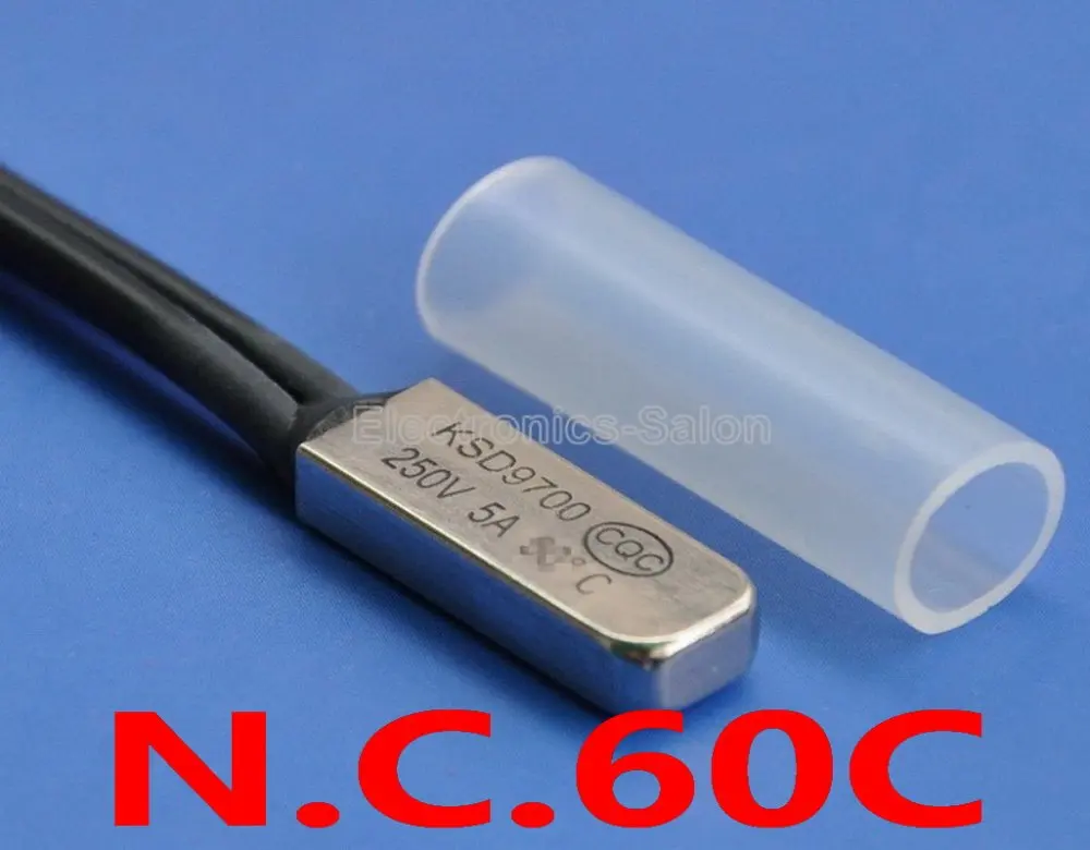 

( 2 pcs/lot) 60C KSD9700 Normally Close Thermostat, Temperature Switch, NC 60 Celsius, Bimetal Disc.