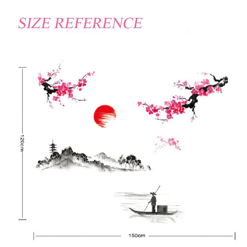 Наклейки цветок для стен классический китайский стиль чернила Сакура декоративная живопись креативные наклейки на стену домашний Декор Гостиная