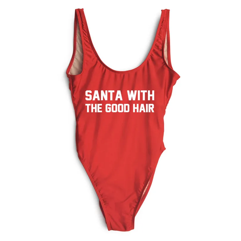 High Waist WITH THE GOOD HAIR Funny Letter Swimsuit Bodysuit One Piece