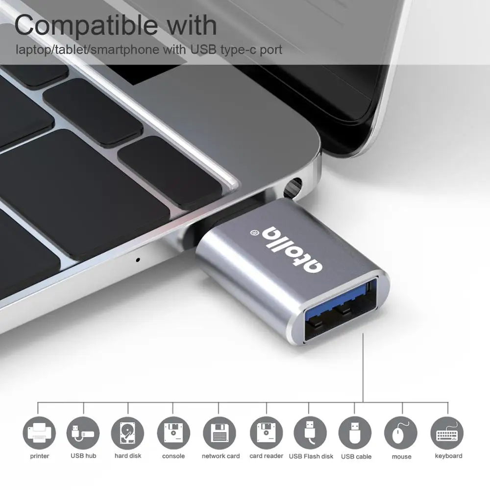 Atolla Универсальный USB адаптер USB C к Micro USB OTG кабель type C конвертер для MacBook Pro /, Dell XPS 13 и 15 [упаковка из 2]