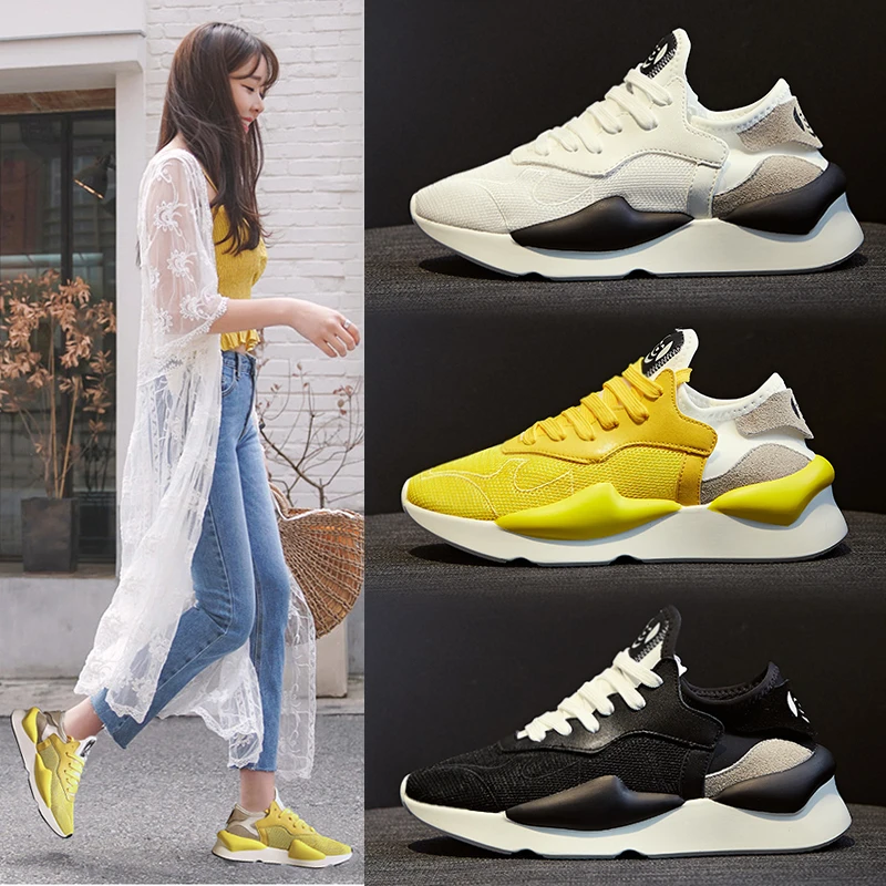 New Designer Women Sneakers Yellow White Breathable Mesh Fashion Casual Shoes Woman Platform Trainers Runway Basket Femme