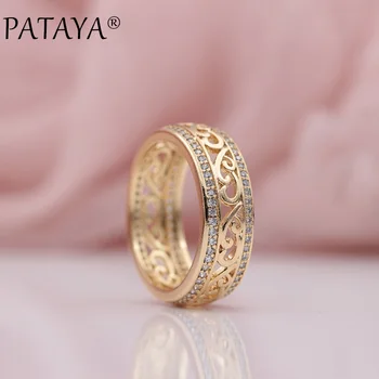 

PATAYA New Arrivals 585 Rose Gold Double Row Micro-wax Inlay Natural Zircon Hollow Rings Women Wedding Party Trendy Fine Jewelry