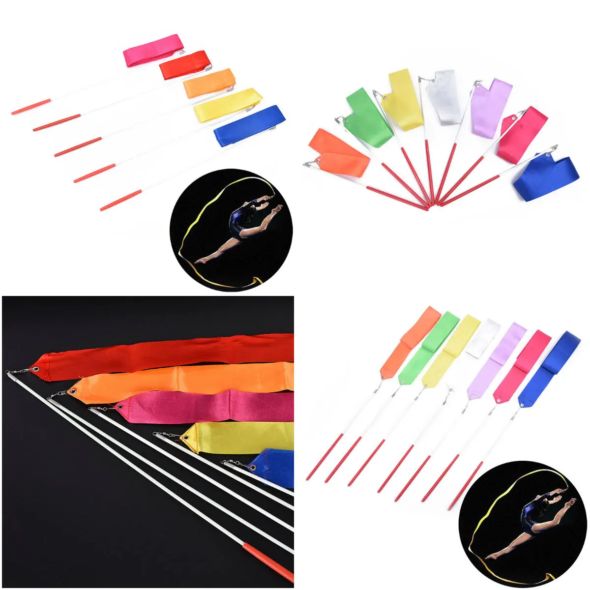 

2M/4M Art Gymnastic Ballet Streamer Twirling Rod Stick For Gym Training Professional Colorful Gym Ribbons Dance Ribbon