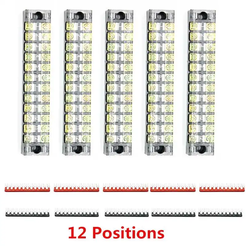 5/6/12 позиций с винтовым барьером клеммной колодки с двумя рядами 600V 15A провода Барьерный блок Клеммник Мощность зажима распределительного шкафа - Цвет: C