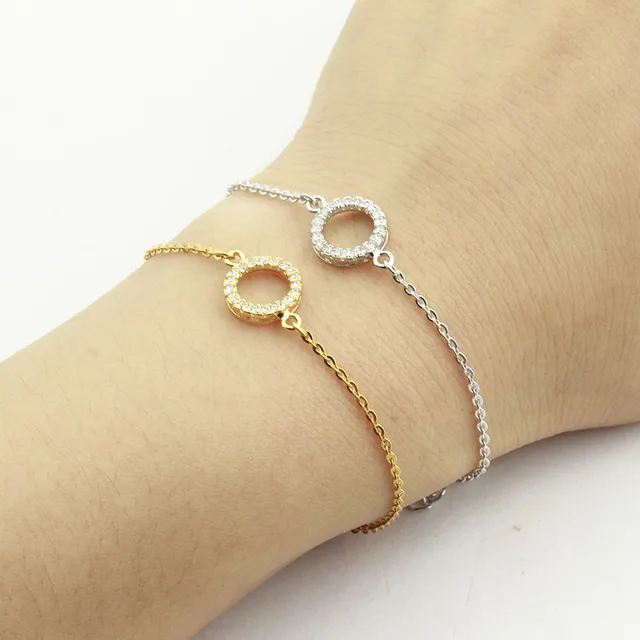 Small Karma Circle Charm Bracelet Bangle Pave Clear Cubic Zirconia Small Karma Circle Charm Bracelet Bangle Pave Clear Cubic Zirconia Stone Simple Round Crystal Pulsera Stainless