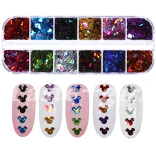 1 комплект 12 цветов ультратонкие узоры для ногтей с блестками Блестки Микки 3d украшения для ногтей Аксессуары для маникюра Инструменты