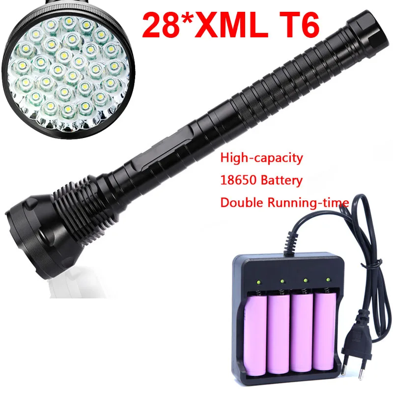 Super powerful 28 x XM-L T6 LED 45000 LM 5-Modes flashlight Torch lamp tactical light Large capacity battery 18650 26650 Super powerful 28 x XM-L T6 LED 45000 LM 5-Modes flashlight Torch lamp tactical light Large capacity battery 18650 26650
