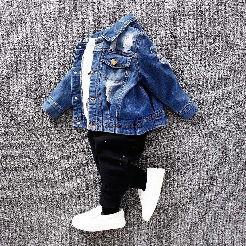 

Wear Jeans Jacket 2017 Autumn Kids Wear Long Sleeved Jacket and Boy Children Hole kids coat