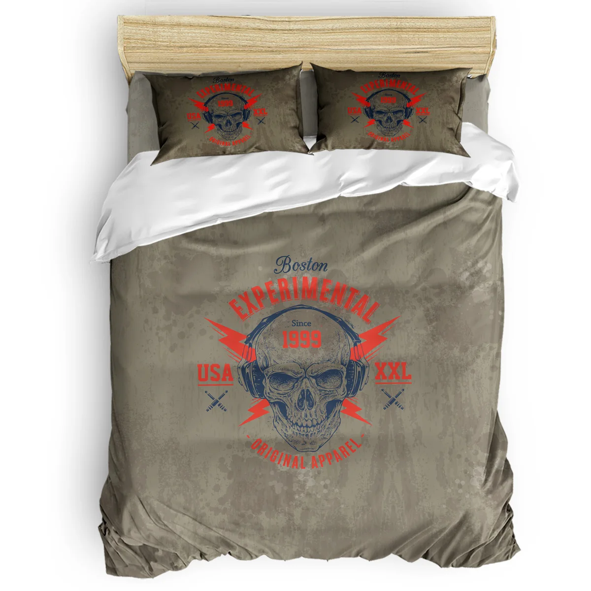 

Brown Boston Rock Music Skull Head Comforter Cover Set 4 Piece Bedding Sets Quilt Bedding Set Machine Washable California King