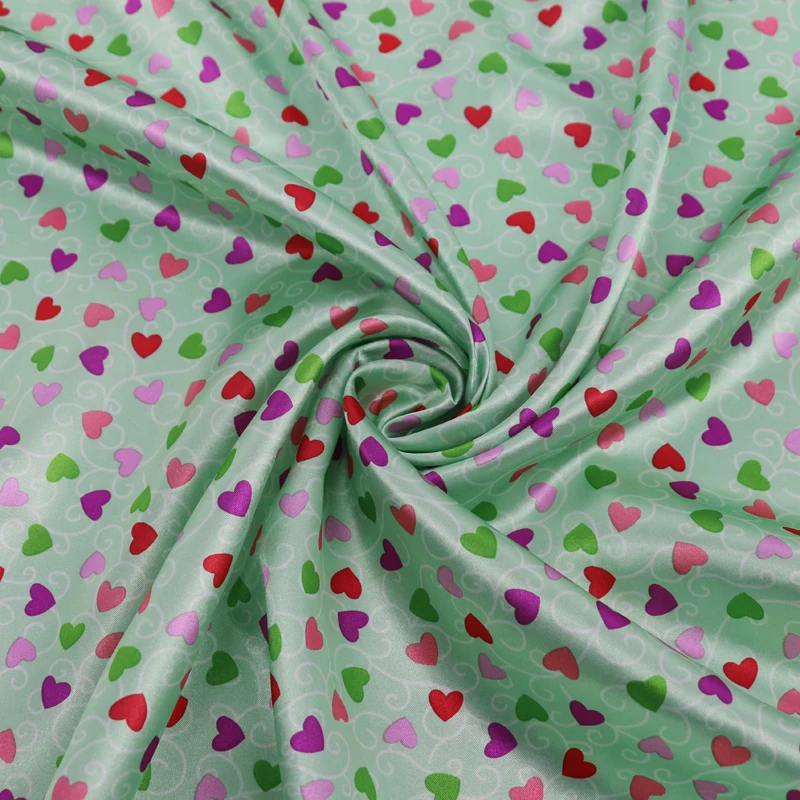 Зеленые листья Сердце печати ткань Атлас Шармез Ткань diy
