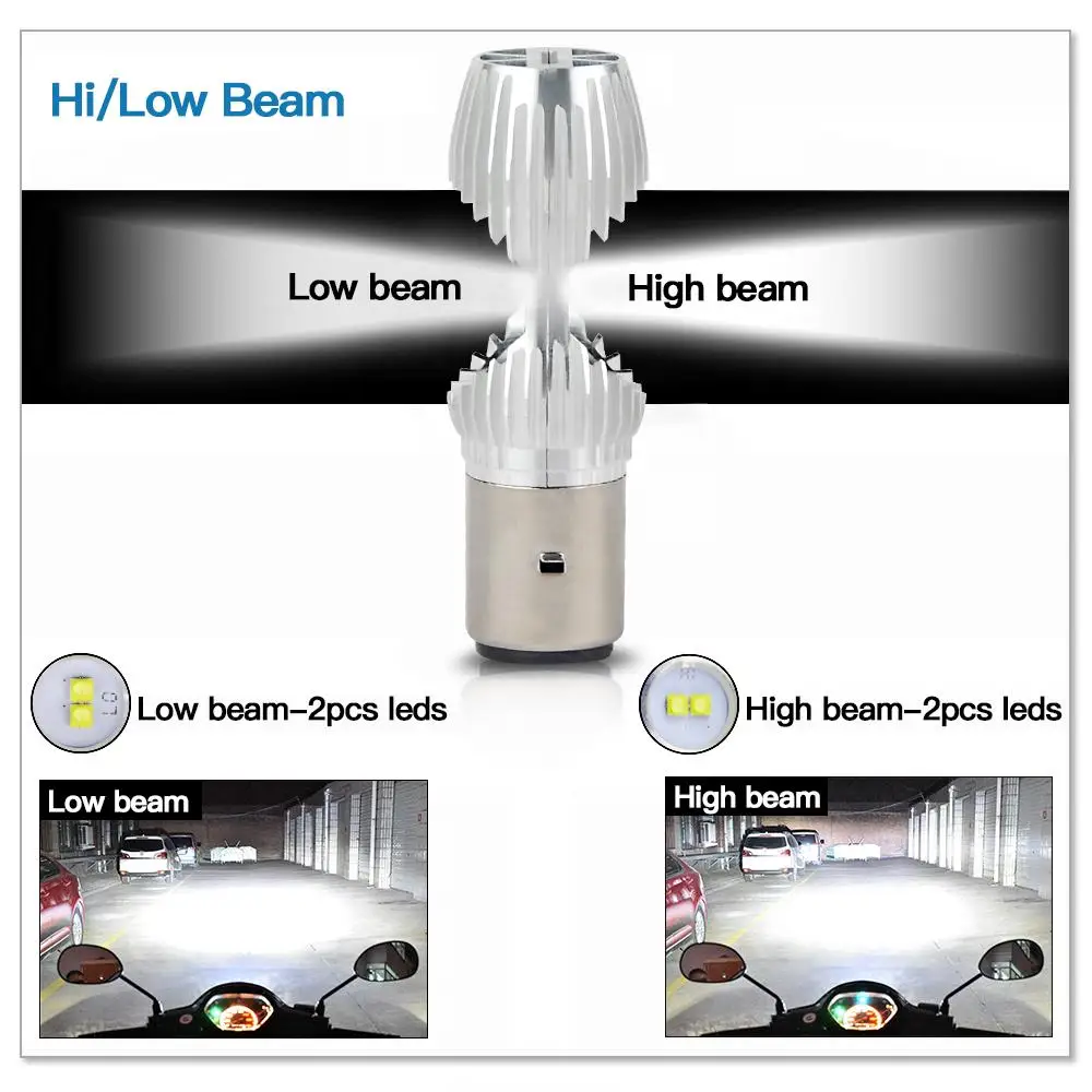 2 шт. светодиодный H4 P15D BA20D мотоциклетные светодиодный фары Hi/ближнего и дальнего света 1000LM 6000K Cree светодиодный чипы Moto белые лампы 2 боковые балки