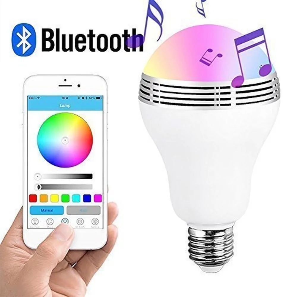 Беспроводной E27 светодиодный rgb-колонка с Bluetooth лампа AC110V/220 V работы в режиме