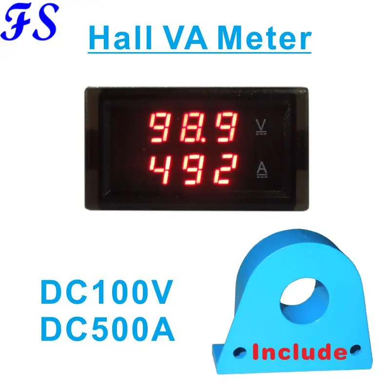 Мини цифровой вольтметр амперметр DC 100 в 500A Ампер Измеритель тока напряжения тестер 0,2" 3 цифры синий красный двойной светодиодный дисплей 54*30*21 мм