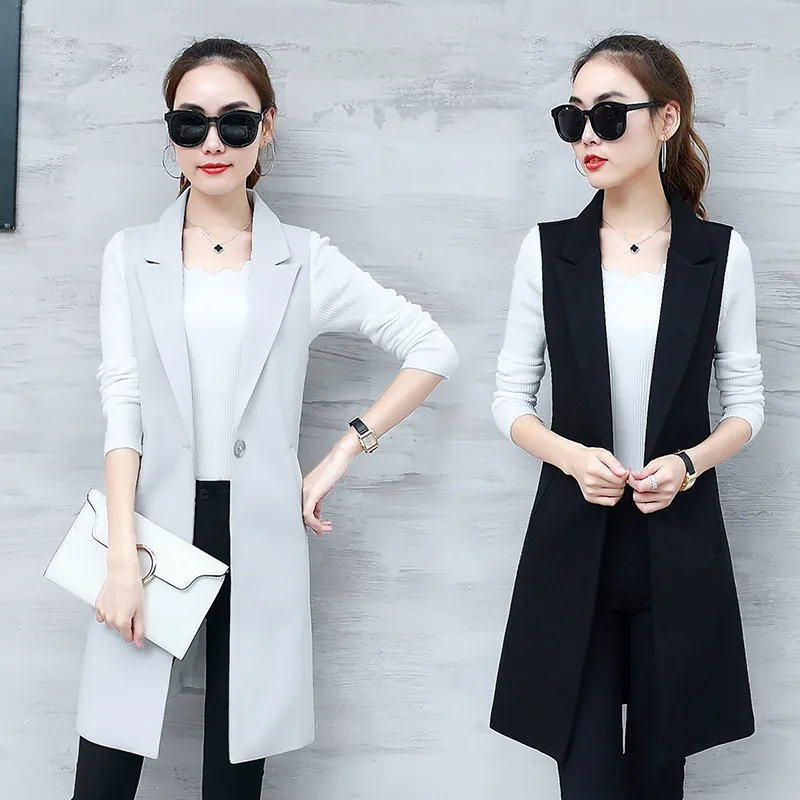 Elegant Suit Vest Women Spring Summer Sleeveless Long Vest Jacket Colete Plus Size 3XL Blazer Vest Coat Women Waistcoat C4202