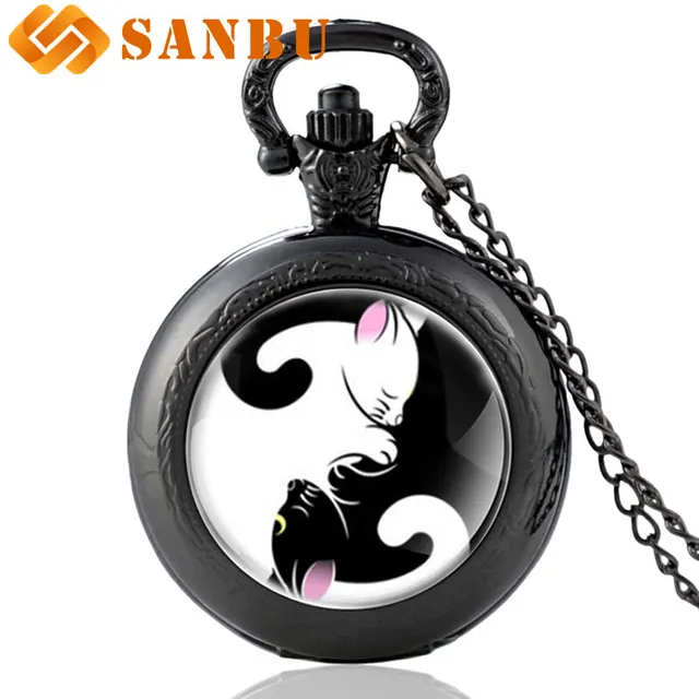 Fashion Personality Black Cat and White Cat Pocket Watch Retro Men Women Bronze Fashion Personality Black Cat and White Cat Pocket Watch Retro Men Women Bronze