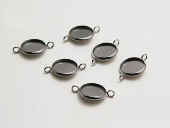 

Stainless Steel Glass Cameo Round Cabochon Bezel Cups with 2 Loops Bases Connector Pendant Earring Settings DIY Jewelry Findings