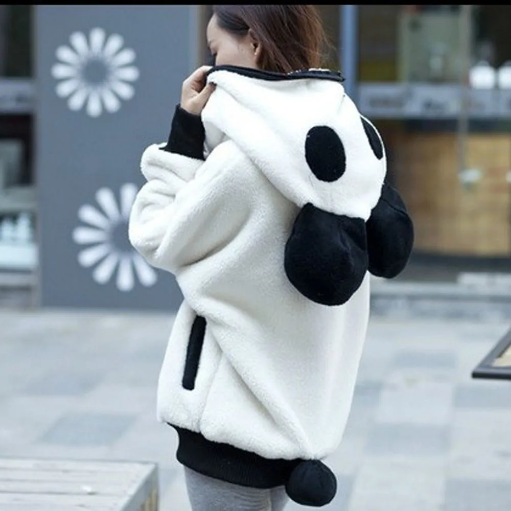 Женская зимняя куртка с капюшоном в виде мишки и панды|winter warm hoodies|bear earshoodie coat |