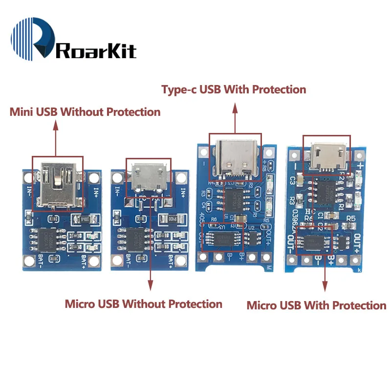 Тип-c/Micro USB/Mini USB 5V 1A 18650 TP4056 модуль зарядного устройства литиевой батареи зарядная плата с двухканальная видеокамера с защитой функции 1A литий-ионный аккумулятор