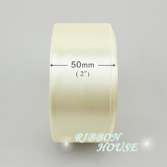 Cream White Single face satin ribbon webbing decoration gift Christmas ribbons 25 yards/roll 2" (50mm)