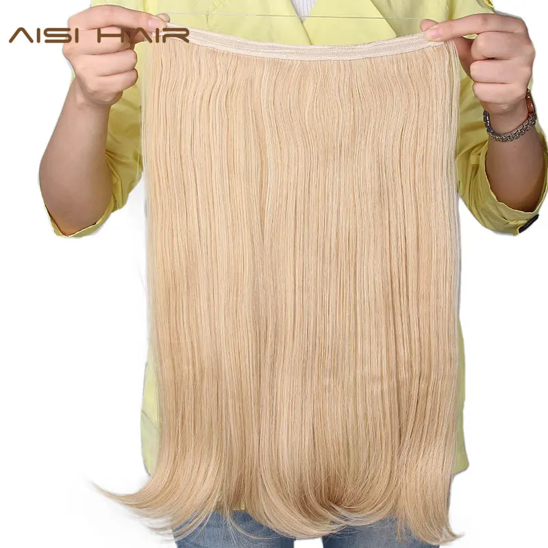

AISI HAIR 22 inch(55cm) Long Wavy Synthetic Halo Elastic Rope Hair Extension Fish Line Hairpiece