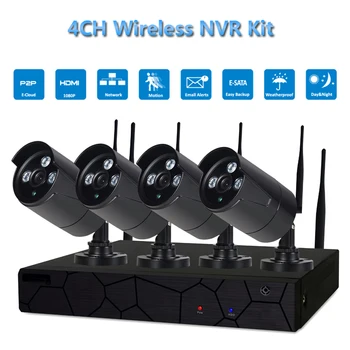 

PUAroom 4ch 1080P Wireless Surveillance IP Camera NVR Kits CCTV System