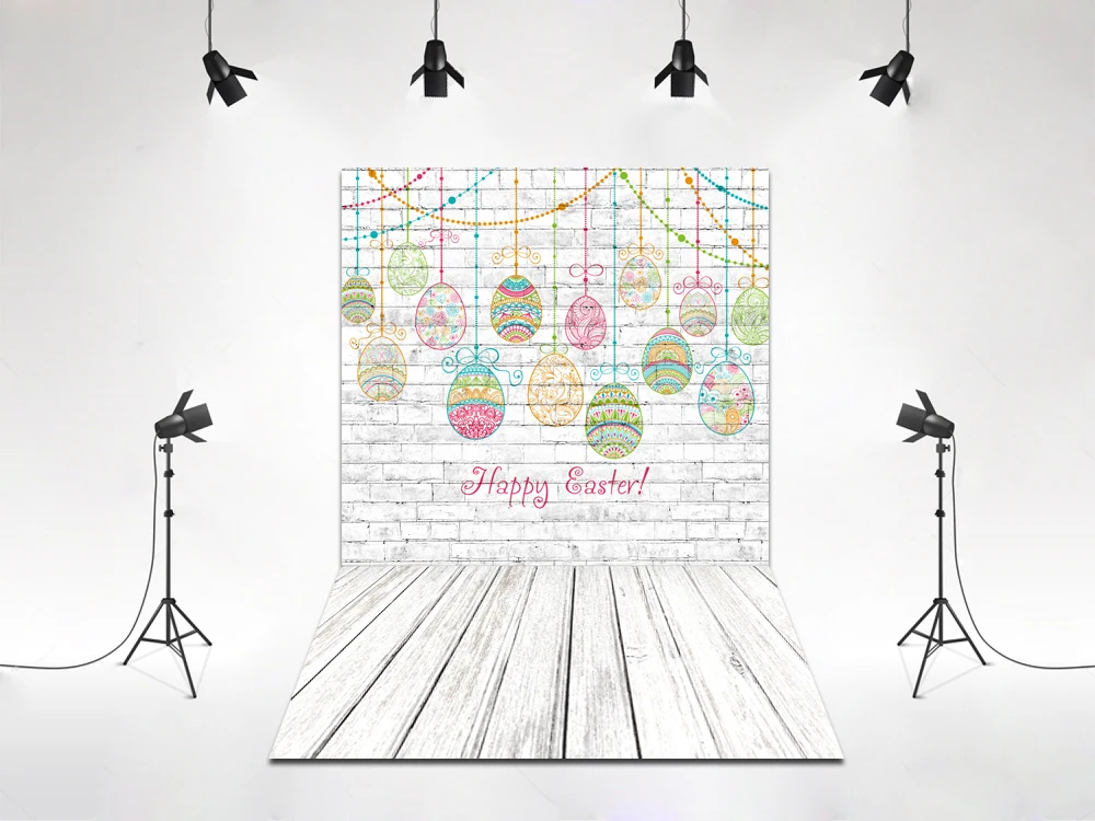 

White Brick Wall and Wooden Floor Backdrop Easter Background Children Photographic Studio Shoot Props Photophone xt-7592