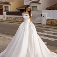 Vivian's Bridal, винтажное атласное свадебное платье со шлейфом, сексуальное, крест-накрест, с открытыми плечами, с молнией сзади, с вырезом, с карманом, свадебное платье