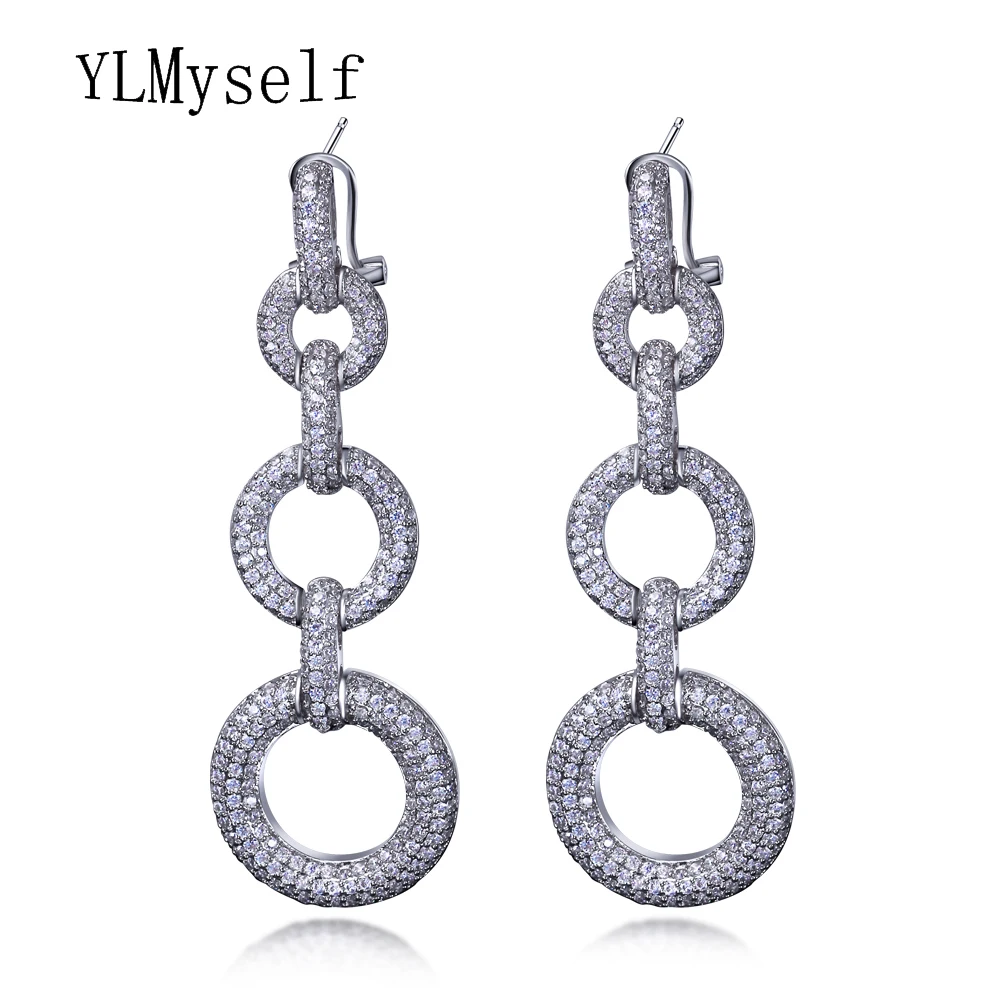 New 68mm long dangle earring Circle design pave 728 PCS cz crystal bijouterie china Trendy party big Earrings for women