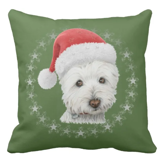 Merry Christmas Cushion Cover,Christmas Westie Dog Art Pillow Case