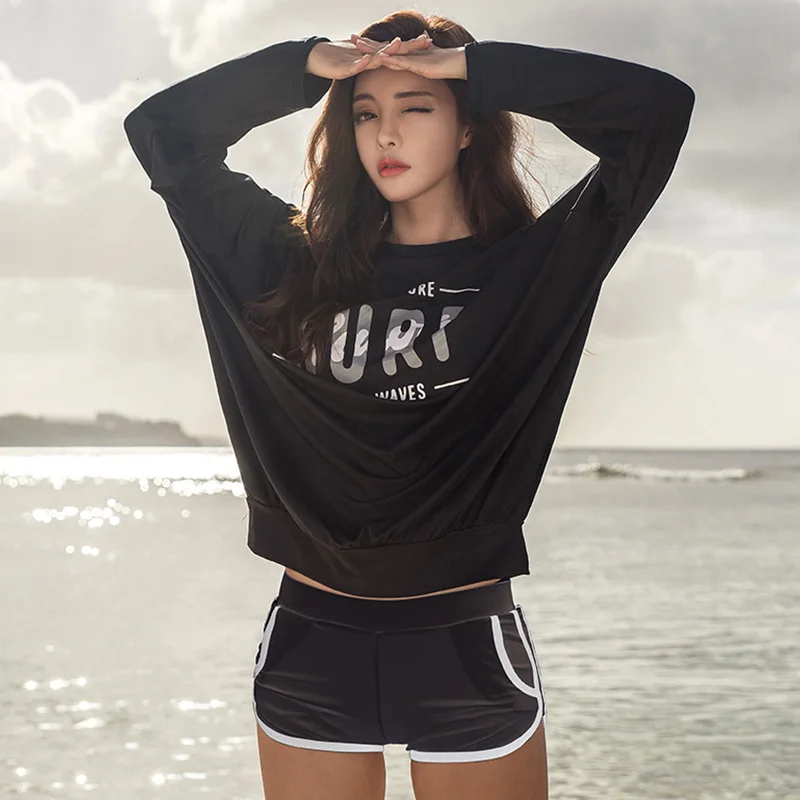 

Rhyme Lady long sleeve Rash guard summer swimwear 2019 new arrival beachwear hot sale woman three/four pieces bathing suit