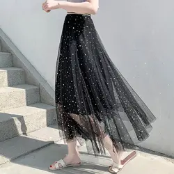 2019 сезон: весна–лето Для женщин средней длины Юбка бального платья Звезда Луна пайетки Юбка из сетчатой ткани для девочек модная уличная