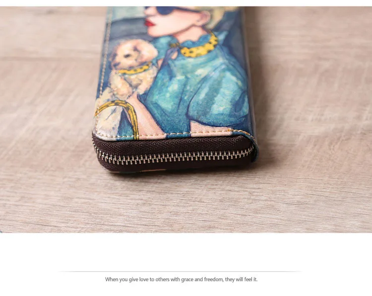 Lasen bag 2017 New lady long leather Chinese style pretty girls animal painting wallet creative painting personalized handbag (11)