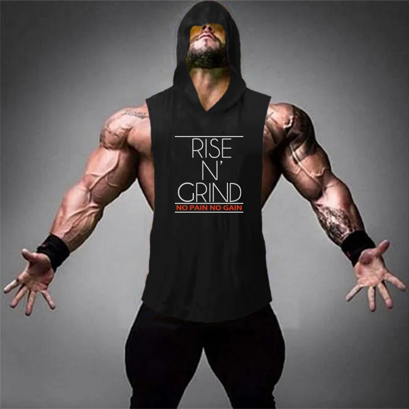 

Muscleguys Brand Sleeveless Shirt with hoody Sportswear gyms Clothing Fitness Men Bodybuilding stringers tank tops singlets