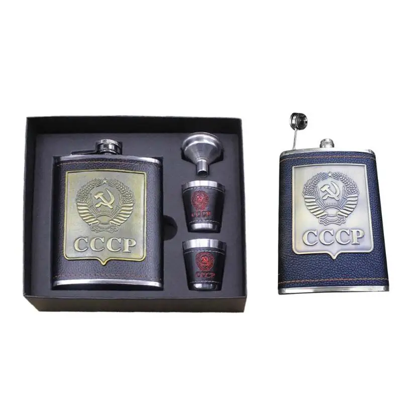 

8oz Stainless Steel Alcohol Hip Flasks Whiskey Wine Bottle Funnel Cups Bottle Kits Cccp Engraving Alcohol Container Kitchen Tool